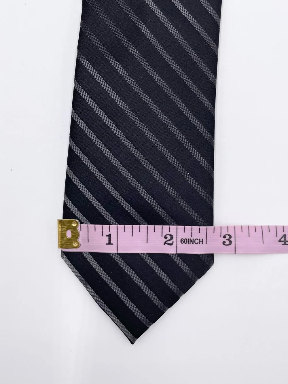 Bibas Black Silver Stripe Satiny Neck Tie Polyester 62.5